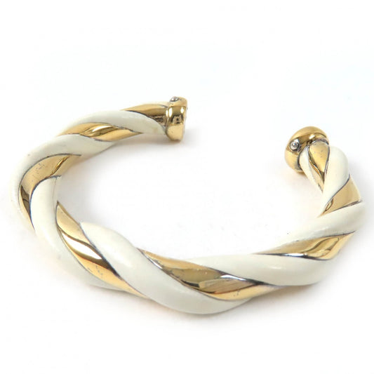 HERMES Twist Bangle Bracelet, SV925 Leather, Ivory and Gold, Weight 29.3g, Women's
