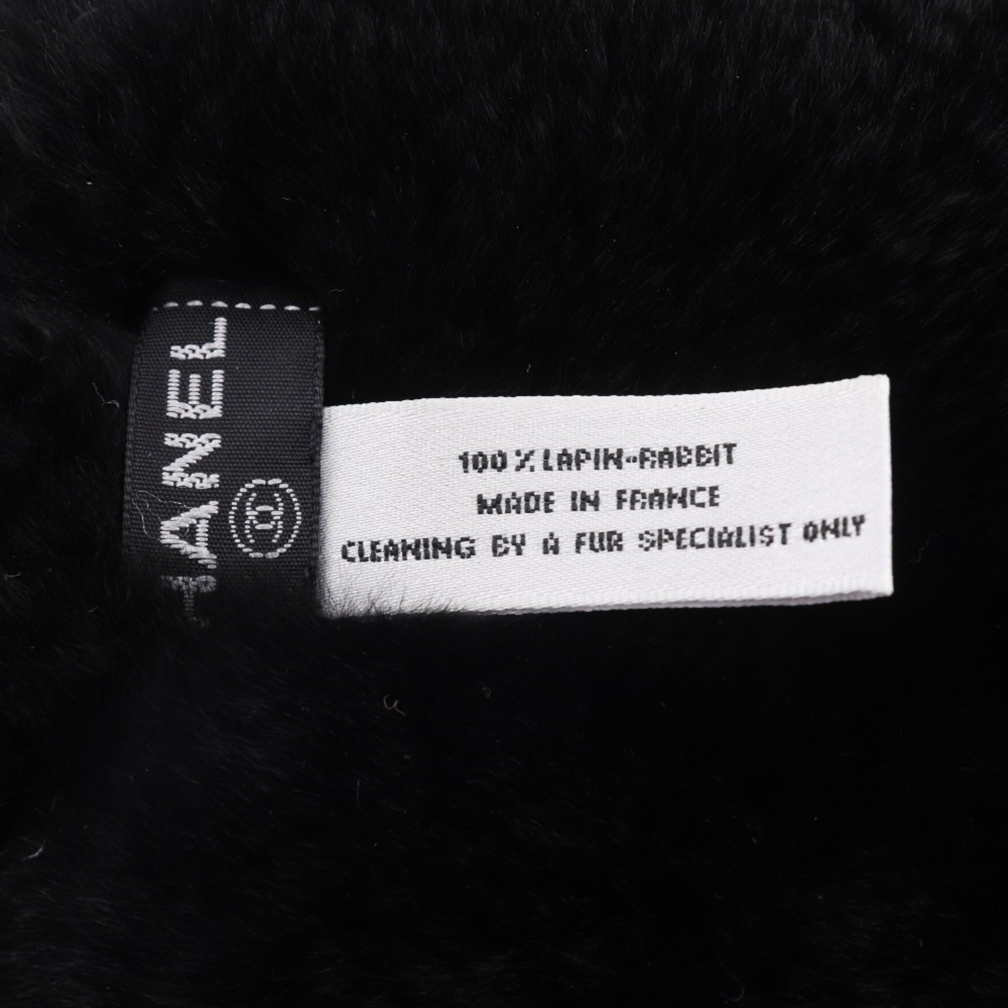 CHANEL COCO Mark Bracelet Wristband with Rabbit Fur, Black, Approx. 35g, Women's — Like New