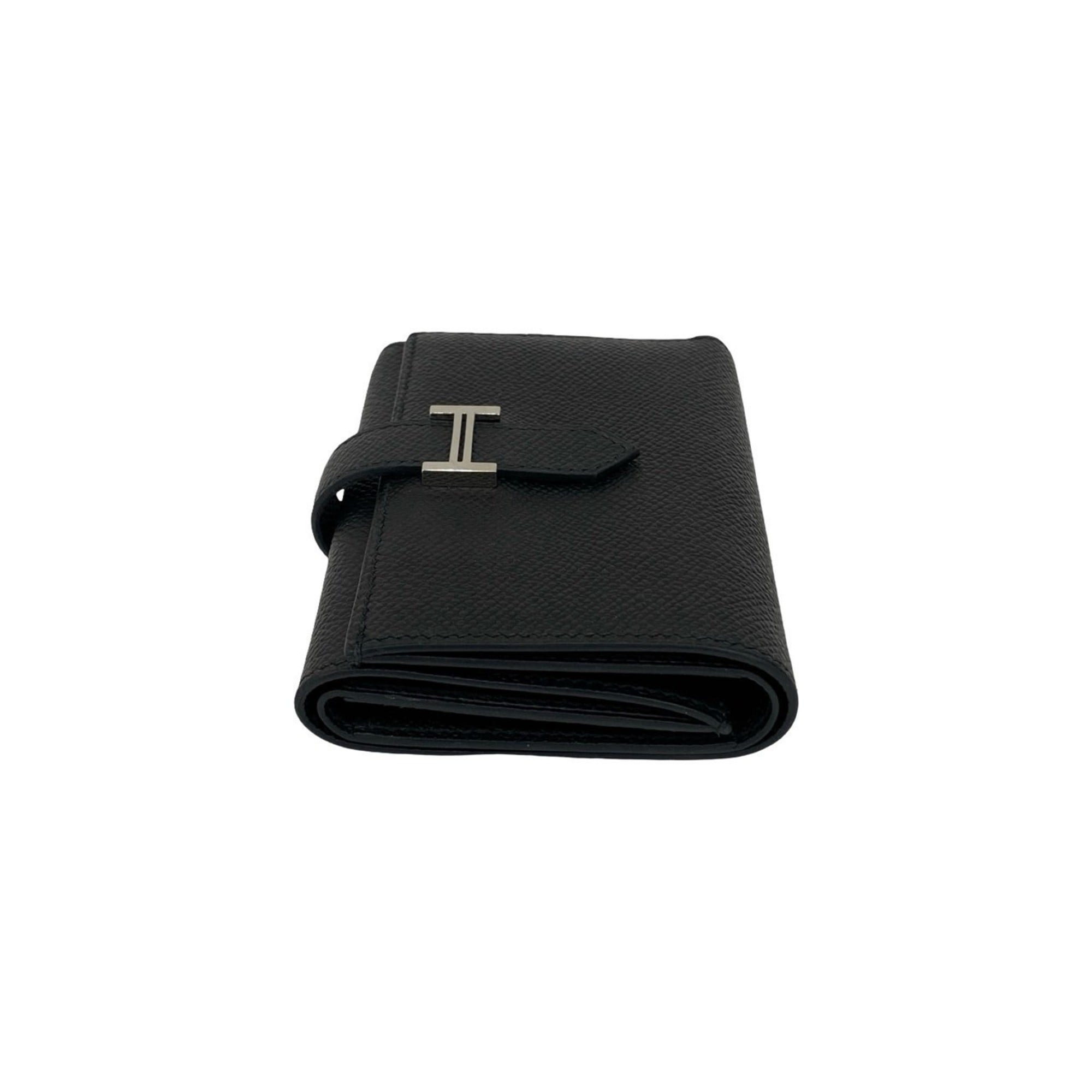 W-stamped HERMES Bearn Combination Epsom Leather Tri-fold Wallet, Black, 97610