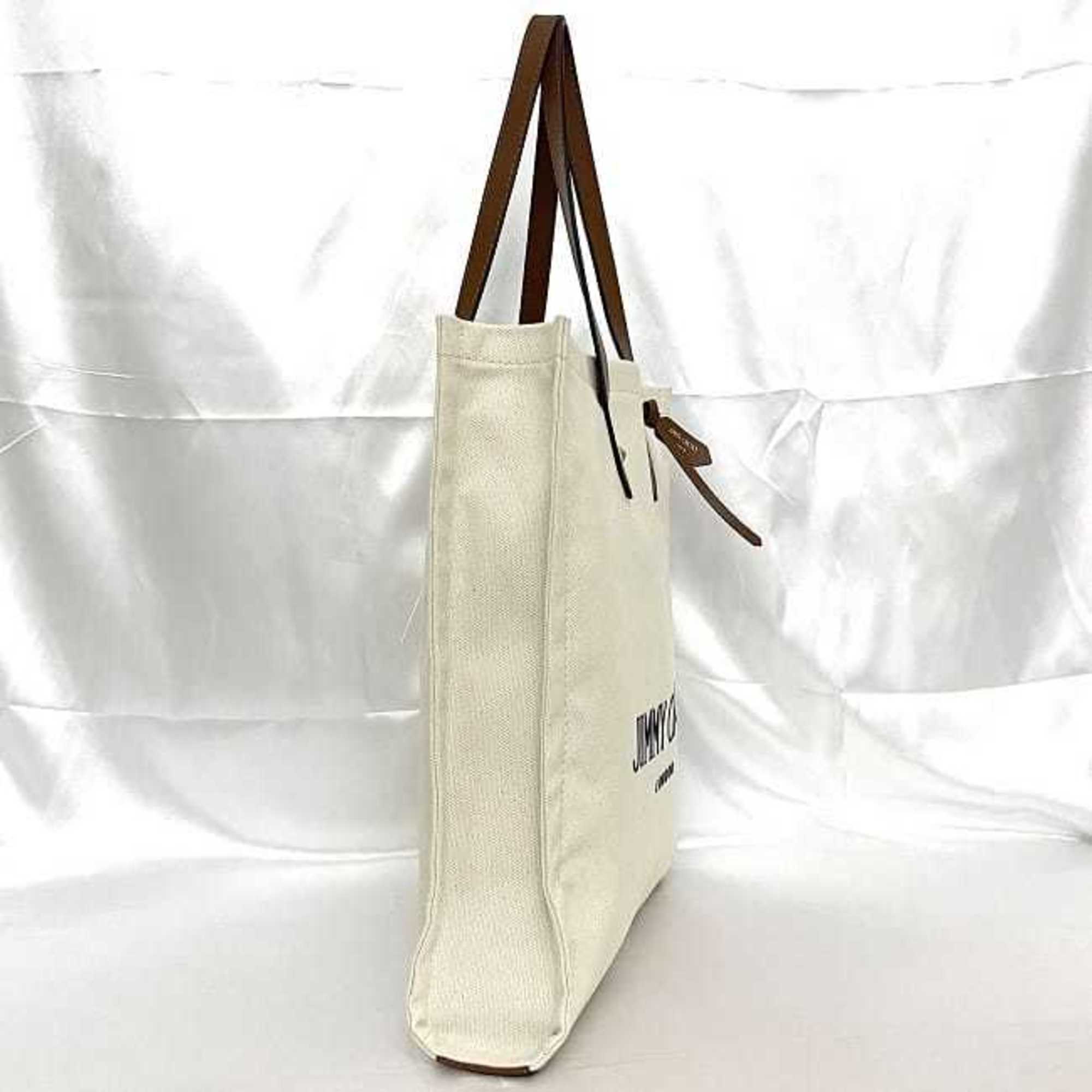Jimmy Choo Tote Bag Natural White Brown ec-19954 Canvas Leather JIMMY CHOO A4 Unisex