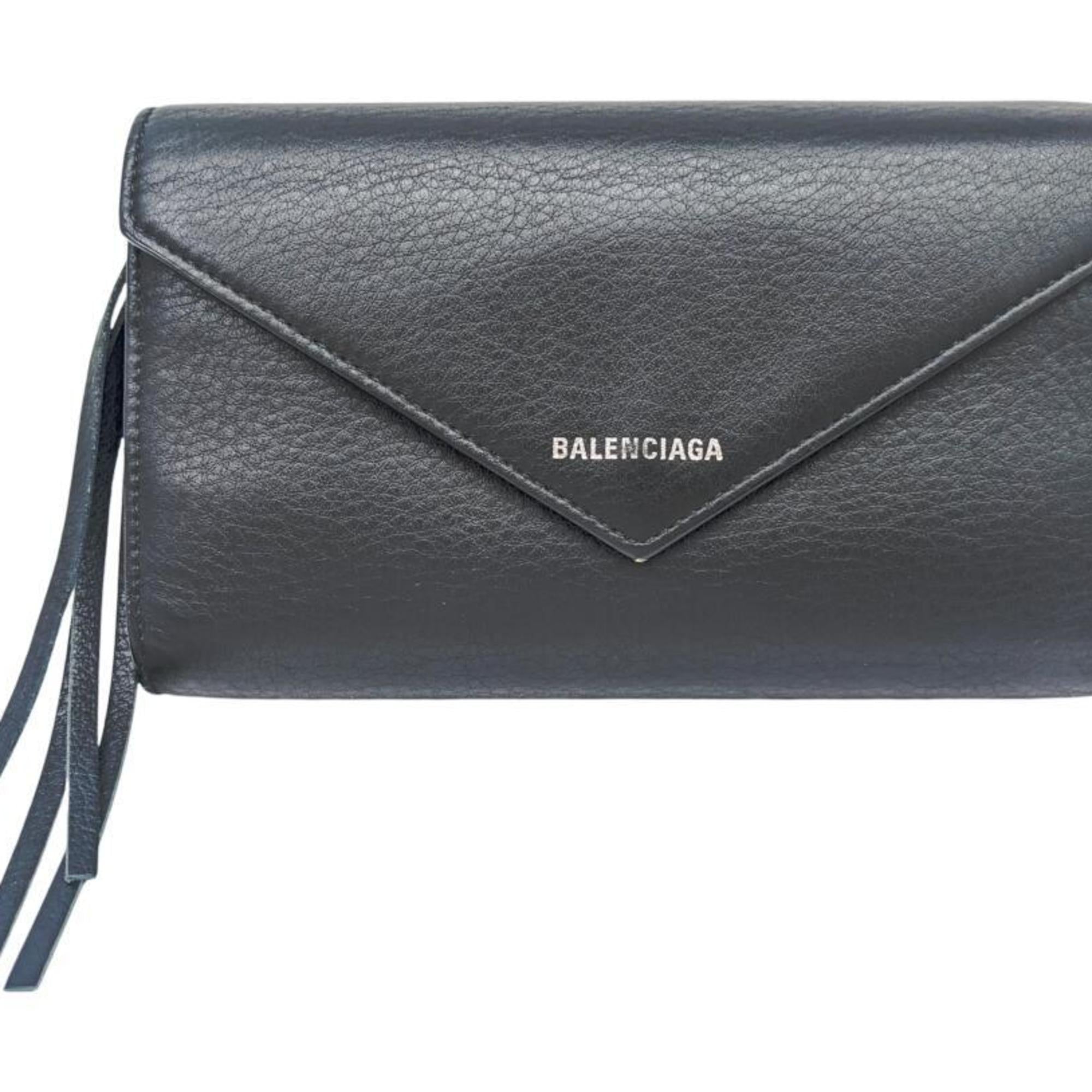 BALENCIAGA Paper Manny Leather Black 371661 Large Wallet Long Men's Women's