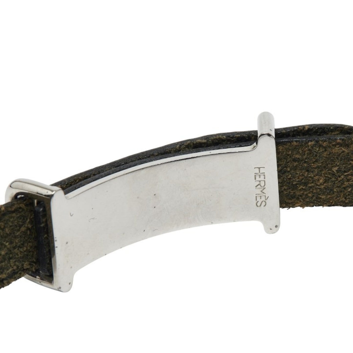 Hermes Api II Bracelet in Black and Silver Leather Metal for Women