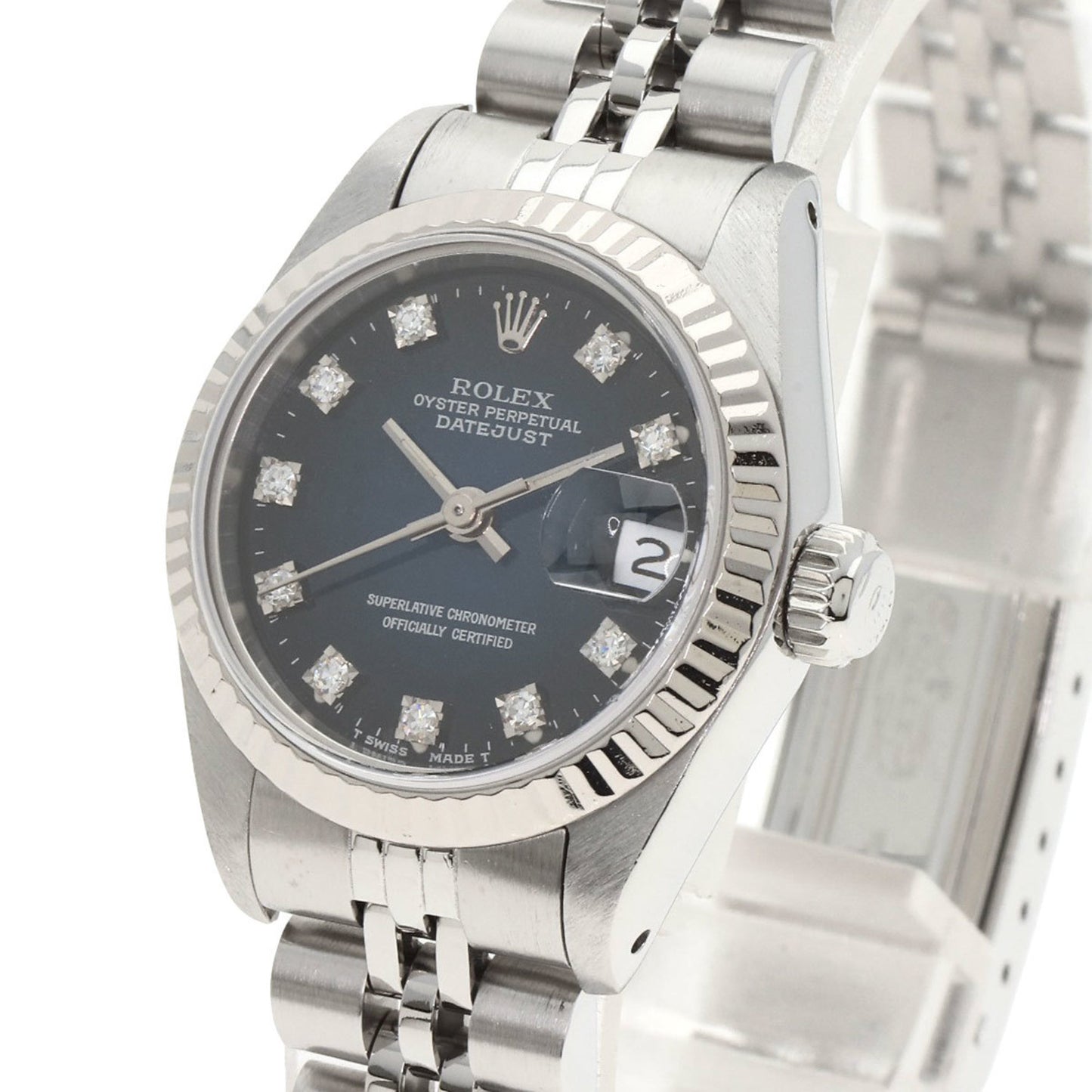 Rolex 69174G Datejust 10P Diamond Blue Gradient Watch Stainless Steel SS K18WG Ladies ROLEX