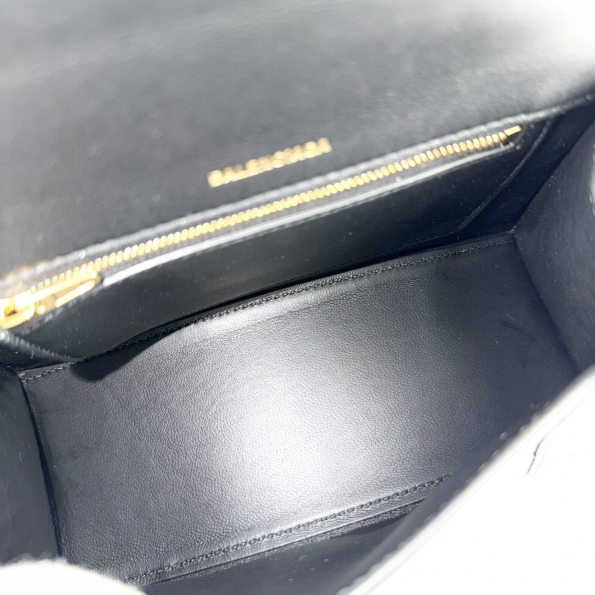 Balenciaga Women's Hourglass Small Handbag Shoulder Bag Crossbody HOURGLASS Crocodile Embossed Leather Top Handle BALENCIAGA 593546 Black Antique Gold Hardware — Like New