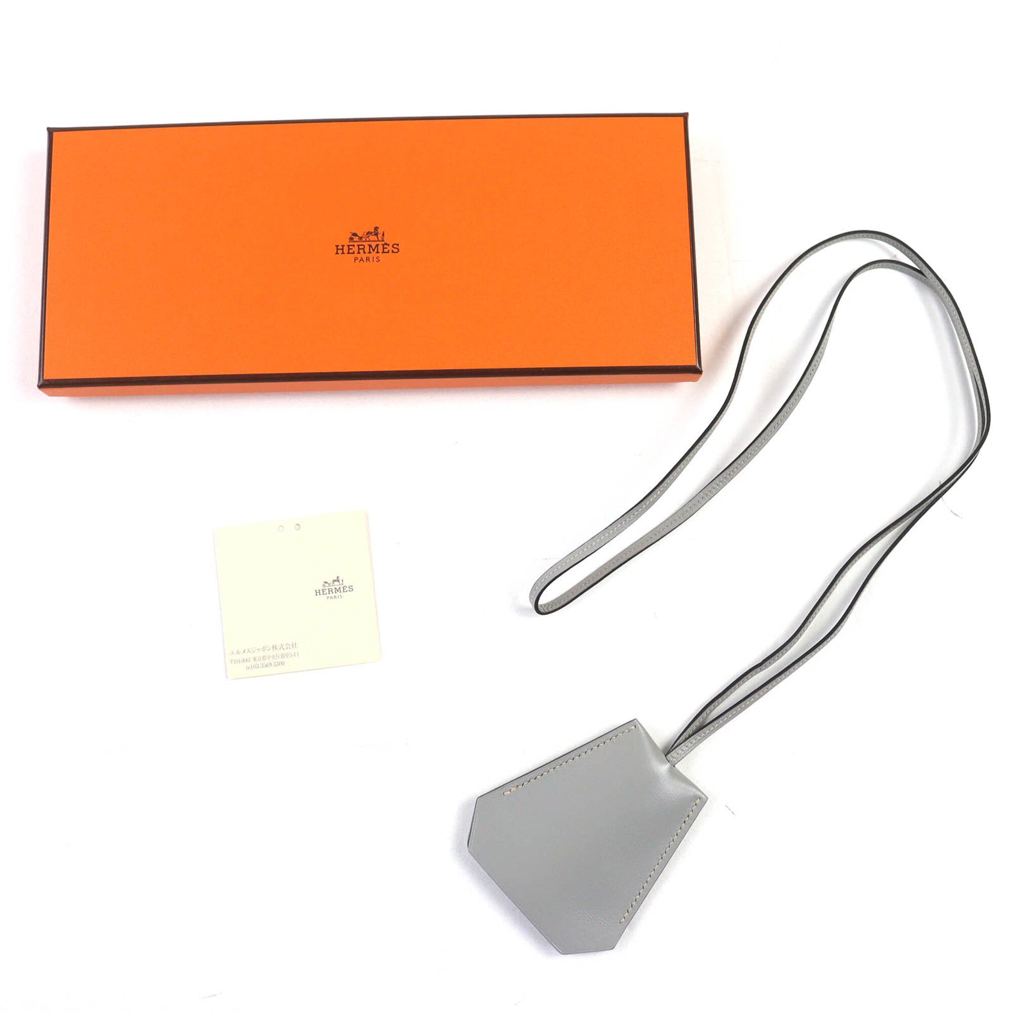 HERMES Vintage Margiela Era Clochette Leather Necklace Pendant Gray □C With Box Made in France Women's — Like New