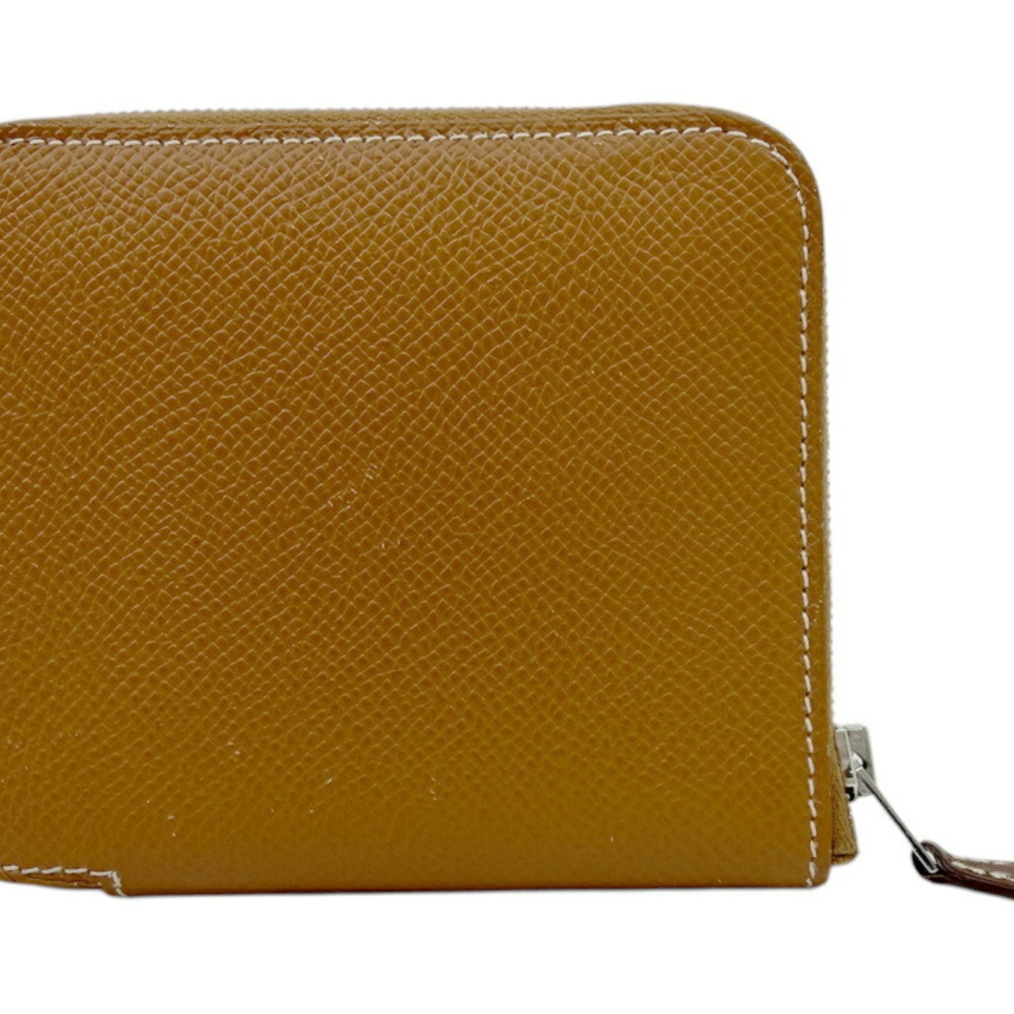 HERMES Azap Compact Silk-in Epson Gold D Stamp 2019 Wallet/Coin Purse Leather Brown Women's/Men's