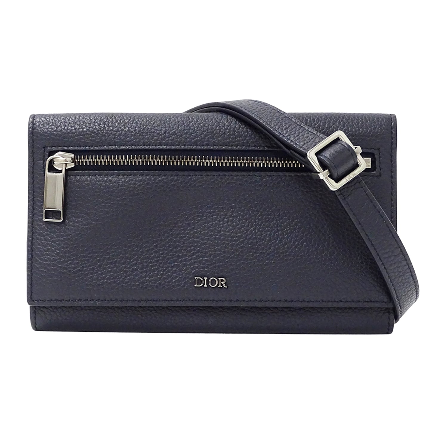Christian Dior Dior Women's Leather Shoulder Wallet, Navy Blue, Long Crossbody