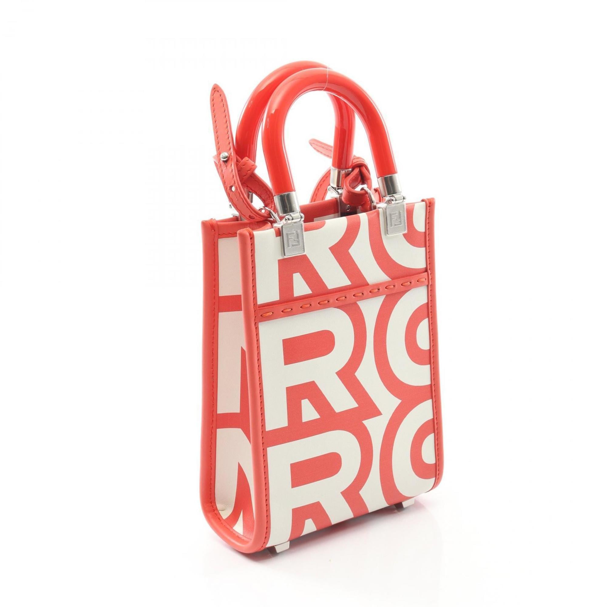 Fendi Sunshine Shopper Mini Handbag, Leather, Women's, Red and White, 8BS051