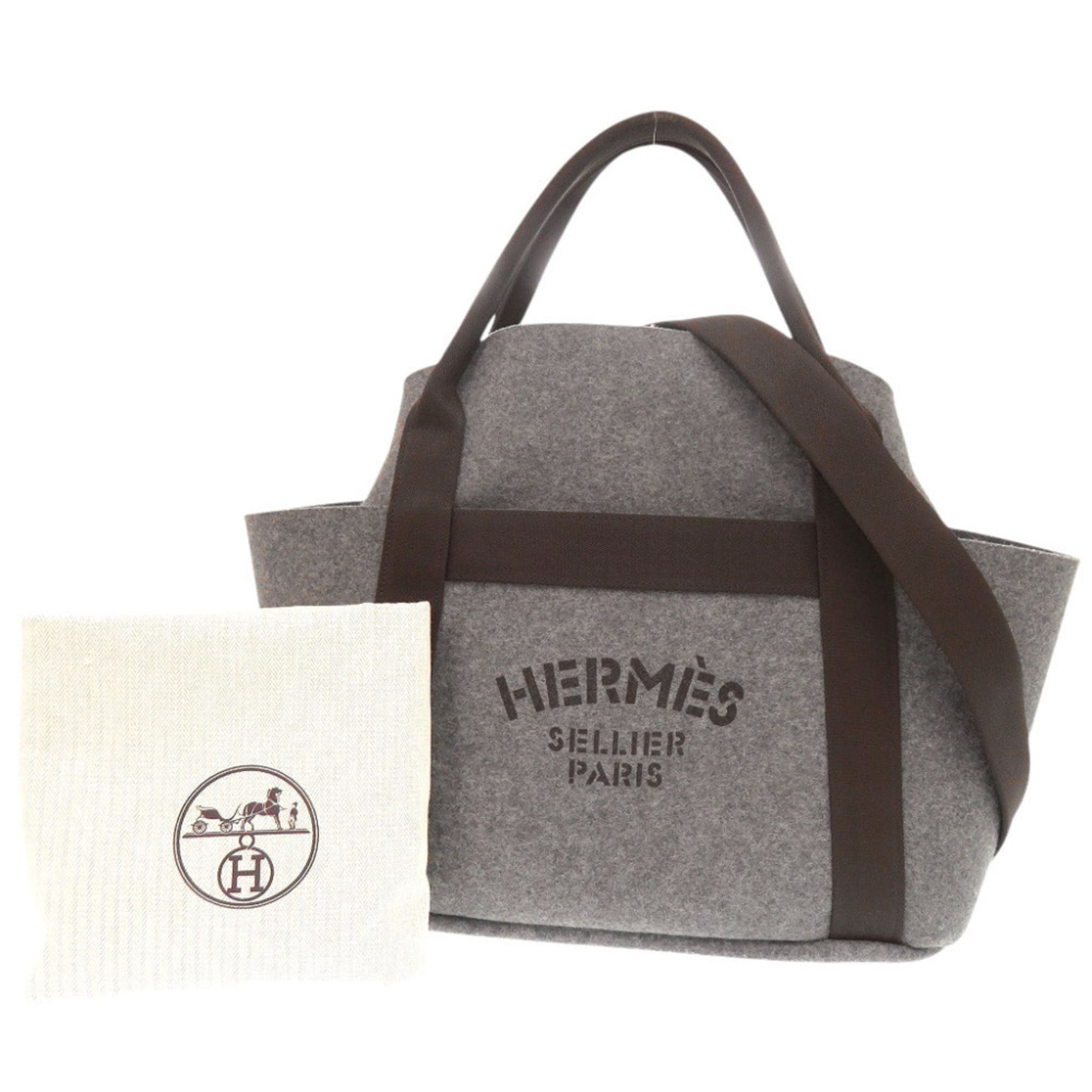 Hermes Sac de Pansage Groom Felt Grimoyen Silver Hardware Z Stamp (2021) 2-Way Tote Bag 0264HERMES — Like New