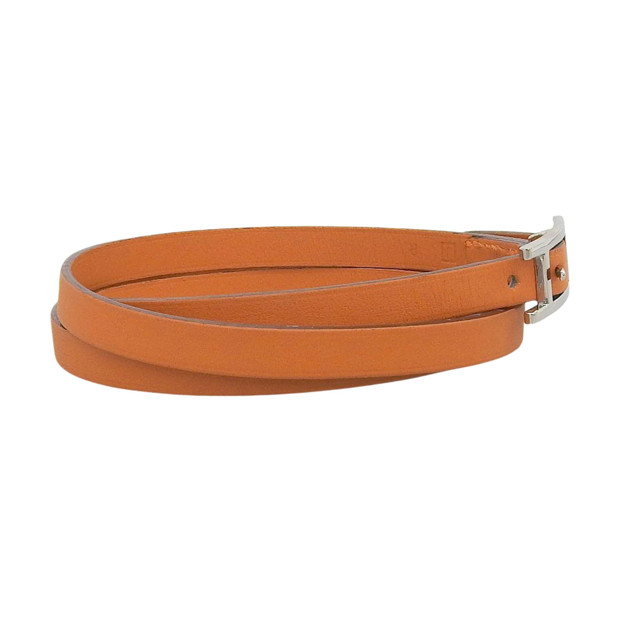 HERMES Api 3 Silver Hardware Triple Strand Leather Bracelet, Orange, Size M, □J Stamp, Women's, with Box — Like New