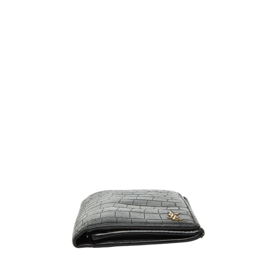 Saint Laurent Tiny YSL Logo Crocodile Embossed Continental Wallet 607746 Black Leather Women's SAINT LAURENT