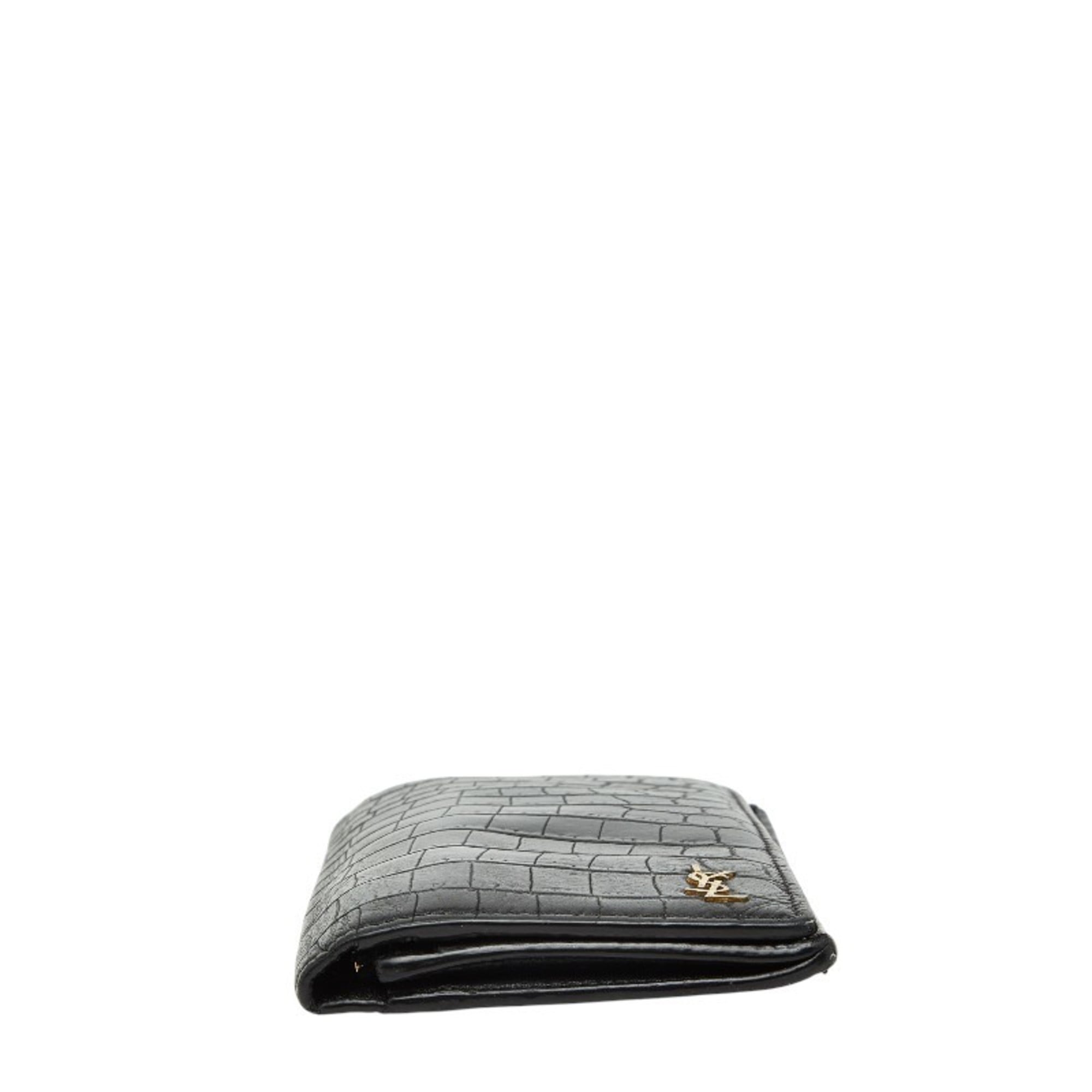 Saint Laurent Tiny YSL Logo Crocodile Embossed Continental Wallet 607746 Black Leather Women's SAINT LAURENT