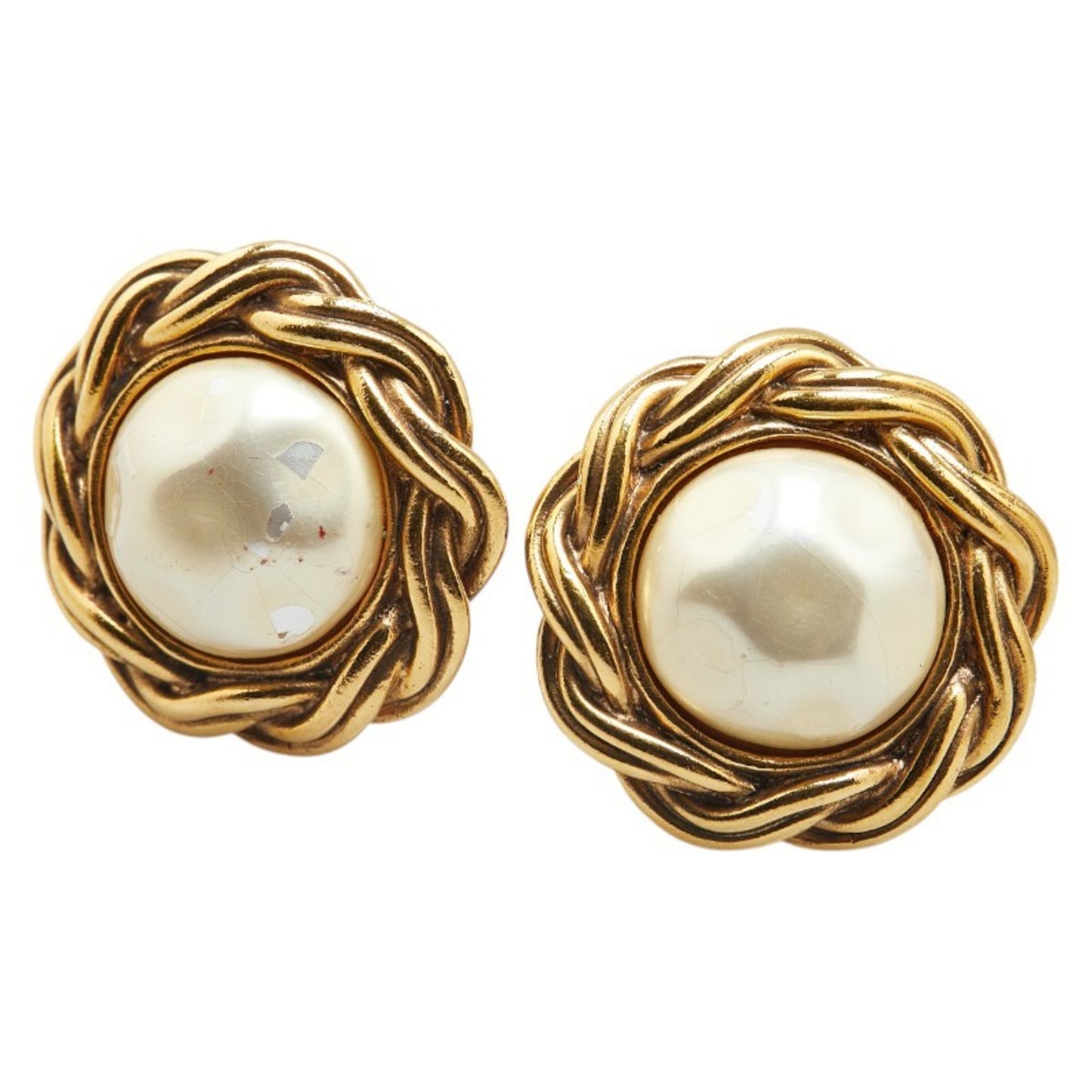 CHANEL Vintage Pearl Earrings, Gold Plated, Women's