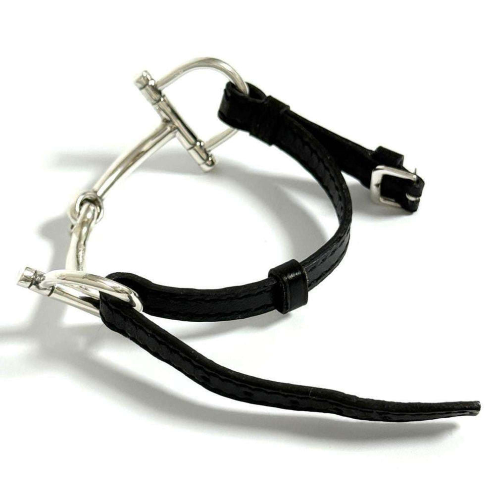 Hermes Horsebit Bracelet, Silver, Leather, Black, 16cm — Like New