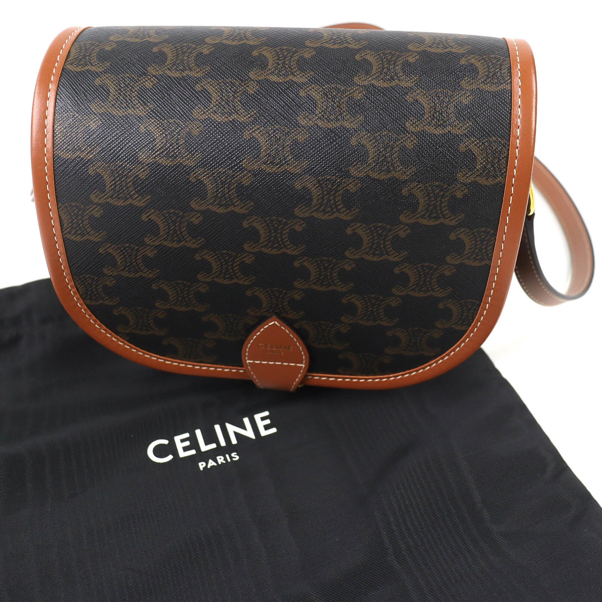 CELINE 19150 Folco Medium Triomphe Canvas Shoulder Bag, Tan Brown, Women's - Highly Recommended! — Like New