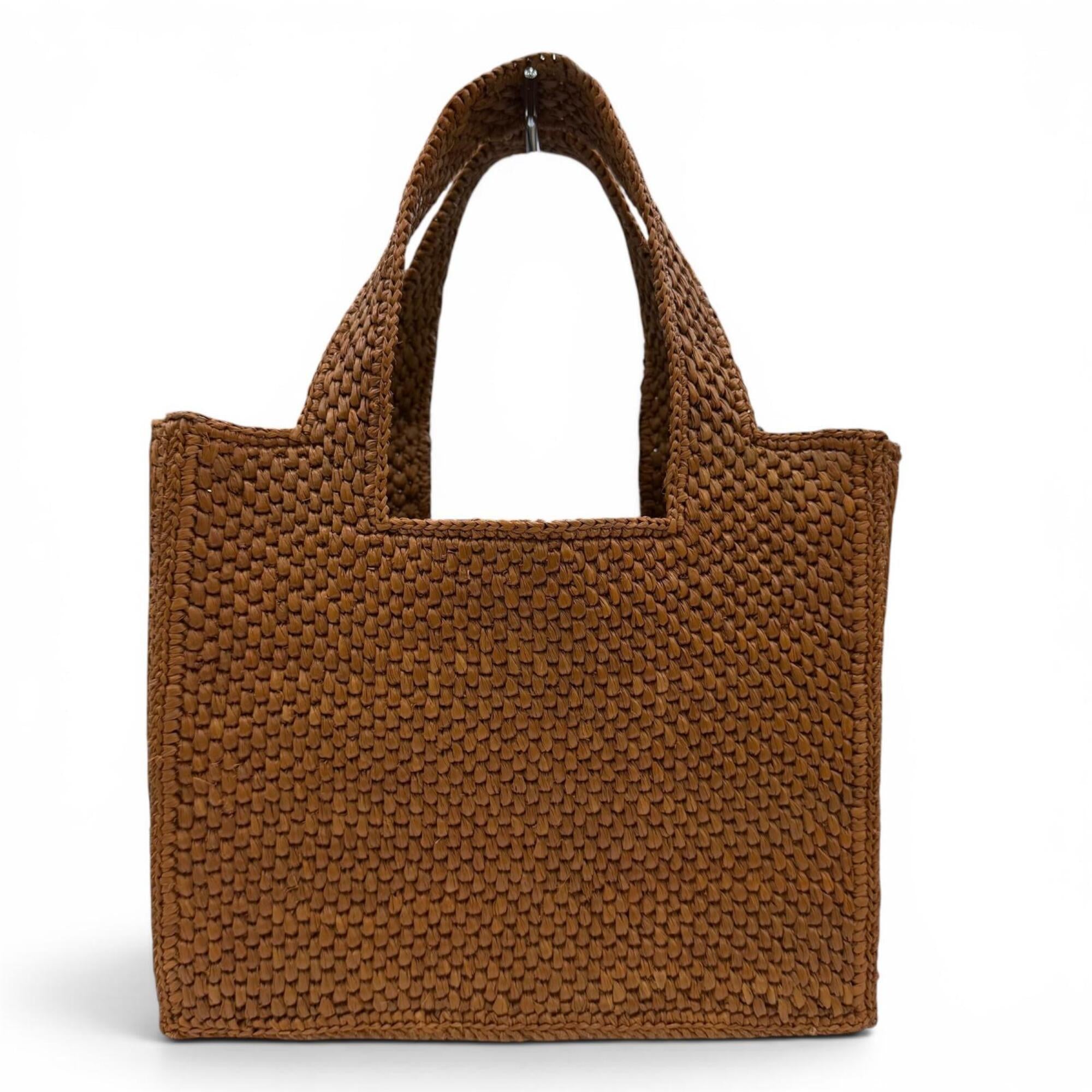 LOEWE A685B59X01 Font Tote Small Raffia Honey Gold Leather Trim 2-Way Shoulder Bag/Handbag for Women, with Dust Bag — Like New