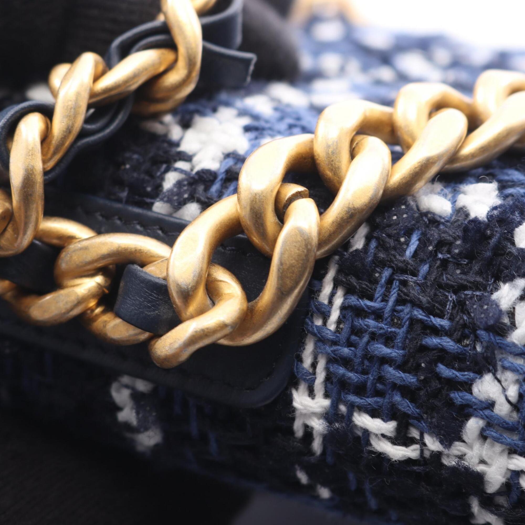 Chanel CHANEL CHANEL19 Matelassé Check Combination Hardware 2-Way Shoulder Bag Handbag Fabric Women's Blue White Black — New - Store Return