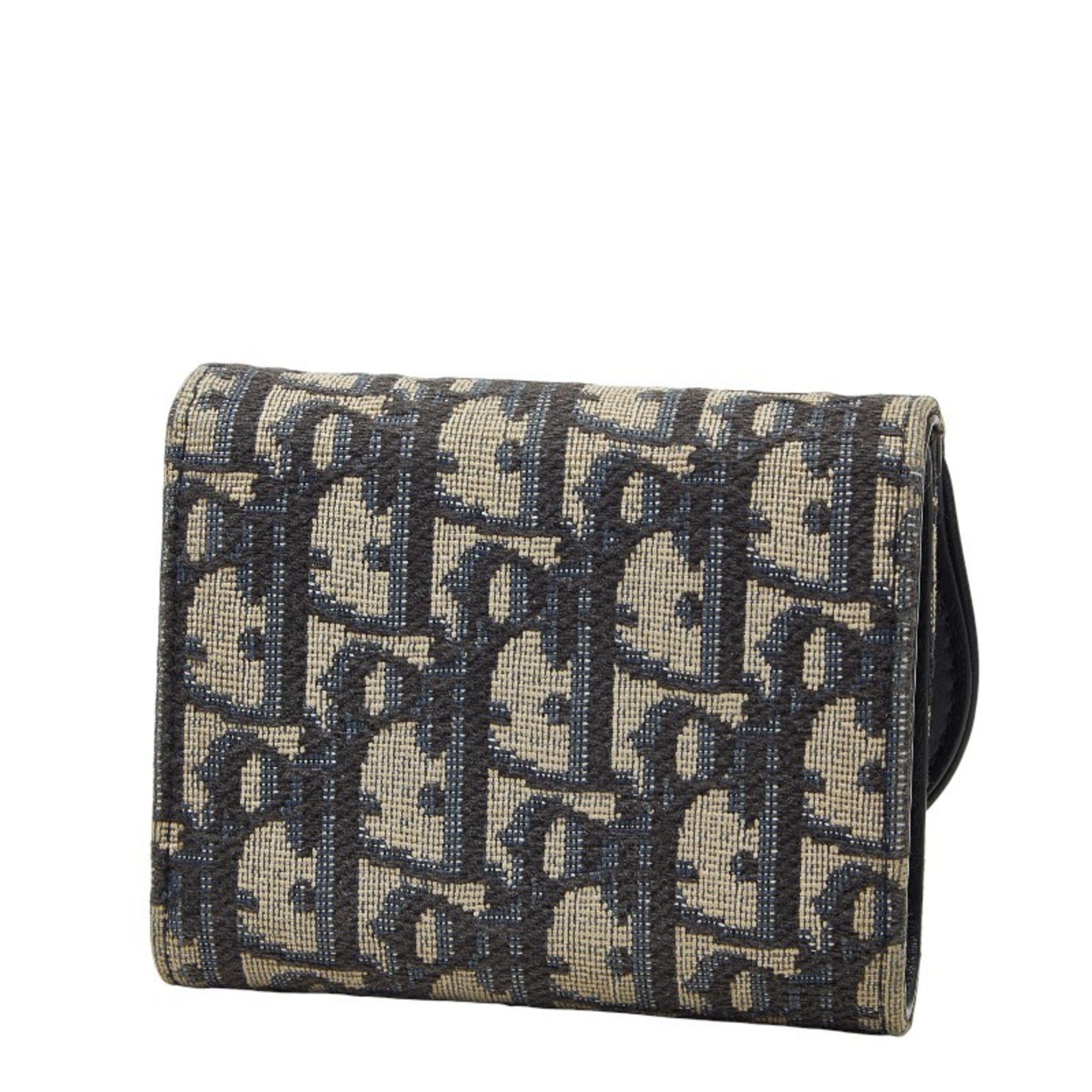Christian Dior Dior Trotter Oblique Tri-fold Compact Wallet in Beige and Navy Canvas Leather. Women's.