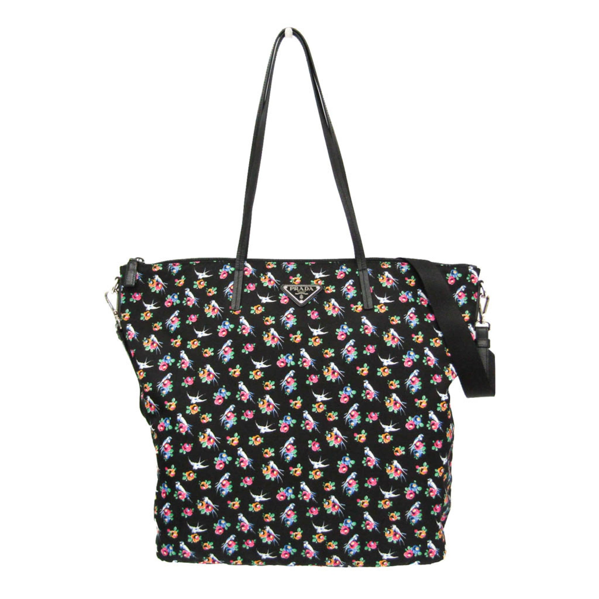 Prada TESSUTO STAMPAT 1BG189 Women's Nylon,Leather Shoulder Bag,Tote Bag Black,Pink,Yellow — Like New