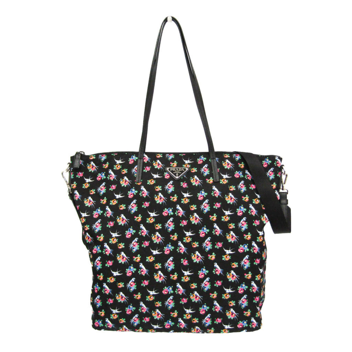 Prada TESSUTO STAMPAT 1BG189 Women's Nylon,Leather Shoulder Bag,Tote Bag Black,Pink,Yellow — Like New