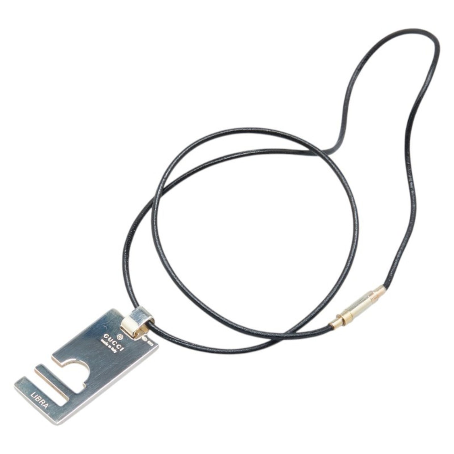 Gucci LIBRA Libra necklace in silver and black SV925 with leather accents for women.
