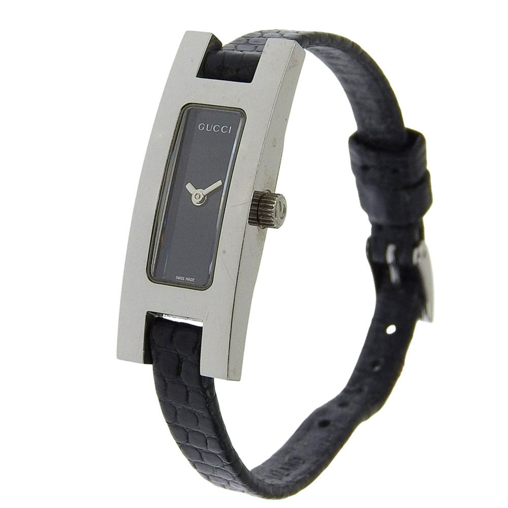 Gucci 3900L Women's Watch, Stainless Steel and Leather, Quartz Movement, Analog Display, Black Dial — Good