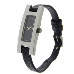 Gucci 3900L Women's Watch, Stainless Steel and Leather, Quartz Movement, Analog Display, Black Dial — Good