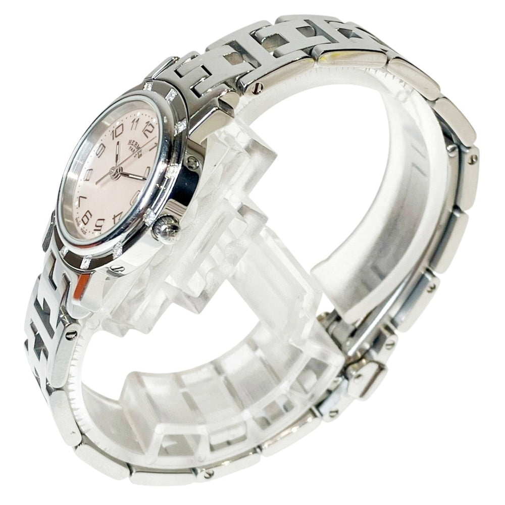 Hermes Clipper Nacre watch, total weight 42.8g, stainless steel, quartz movement, pink mother-of-pearl dial, CL4.230 — Good
