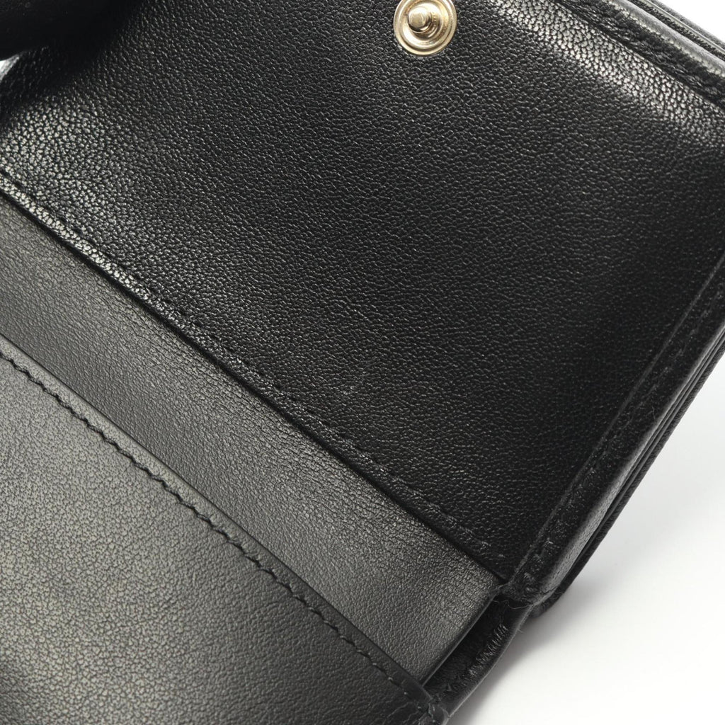 CHANEL Coco Mark Tri-fold Wallet Leather Women's Black