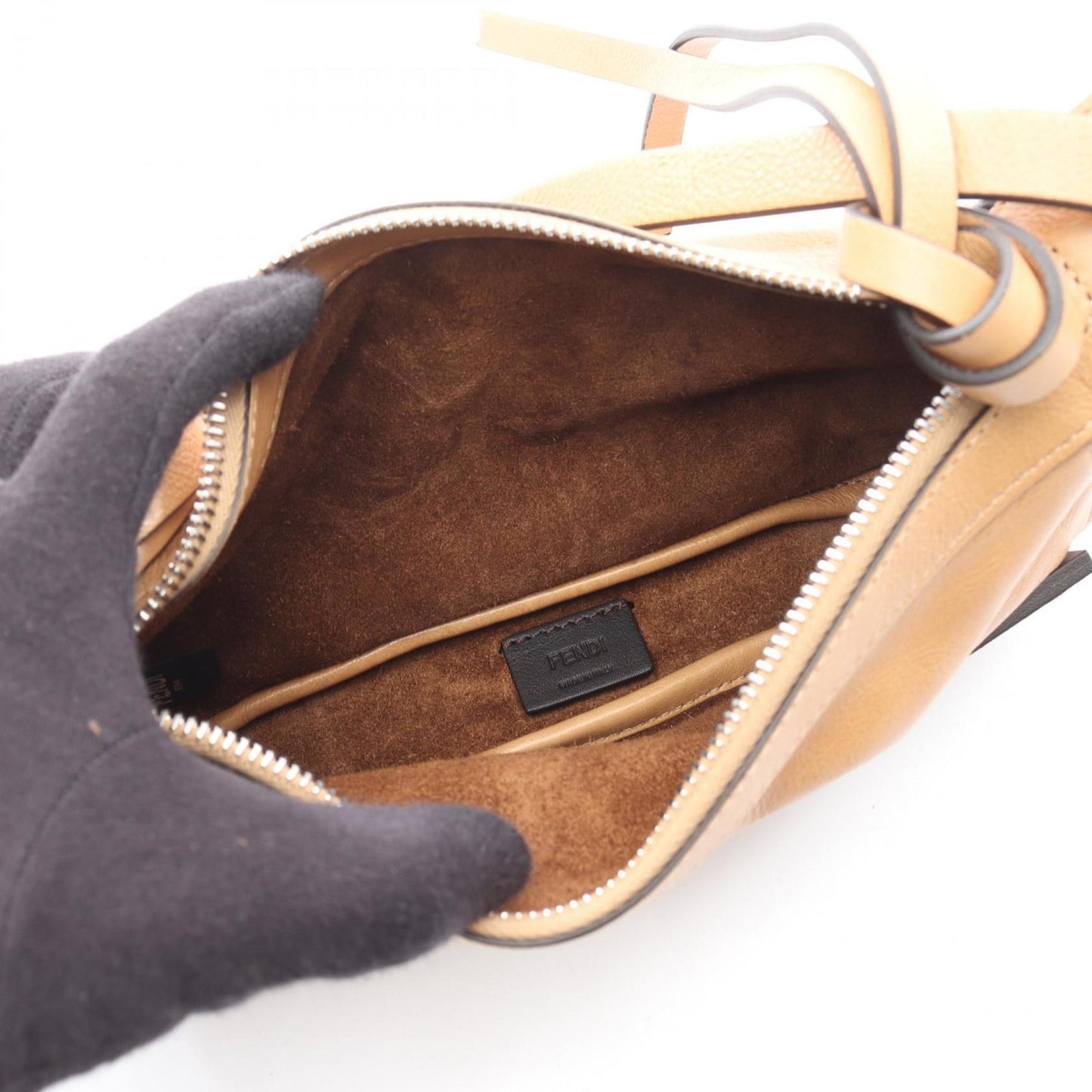 FENDI Simply FENDY Mini Shoulder Bag, Leather, Women's, Beige, 8BS097