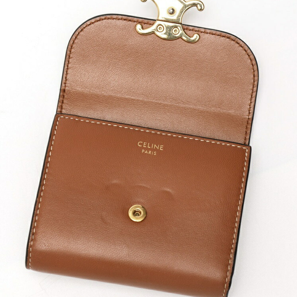 CELINE Triomphe Small Wallet 10D783BZG.04LU Shiny Smooth Lambskin Tan E-158611