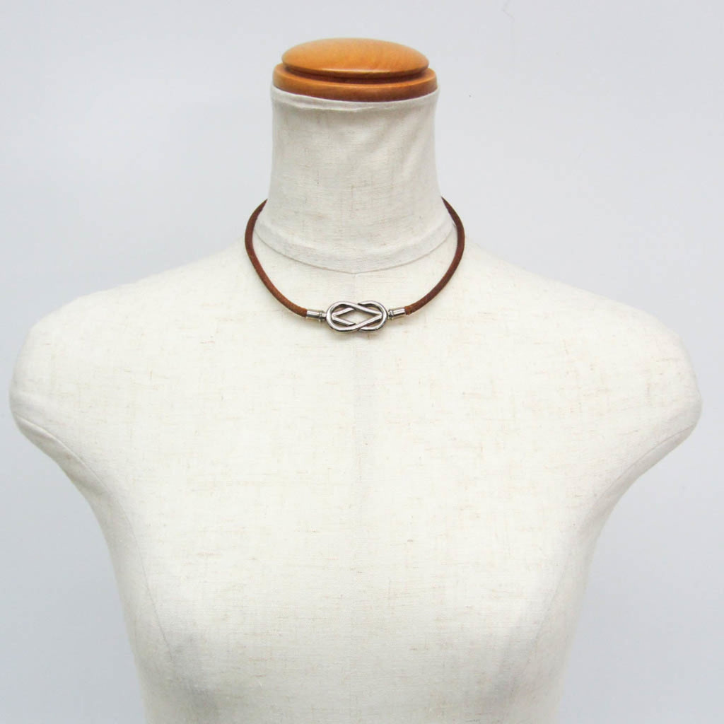 Hermes Atame Choker Leather,Metal Bangle Silver,Brown