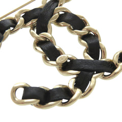 Chanel Coco Mark Chain Motif Brooch, Leather, Black, Accessory 1314 CHANEL — Like New
