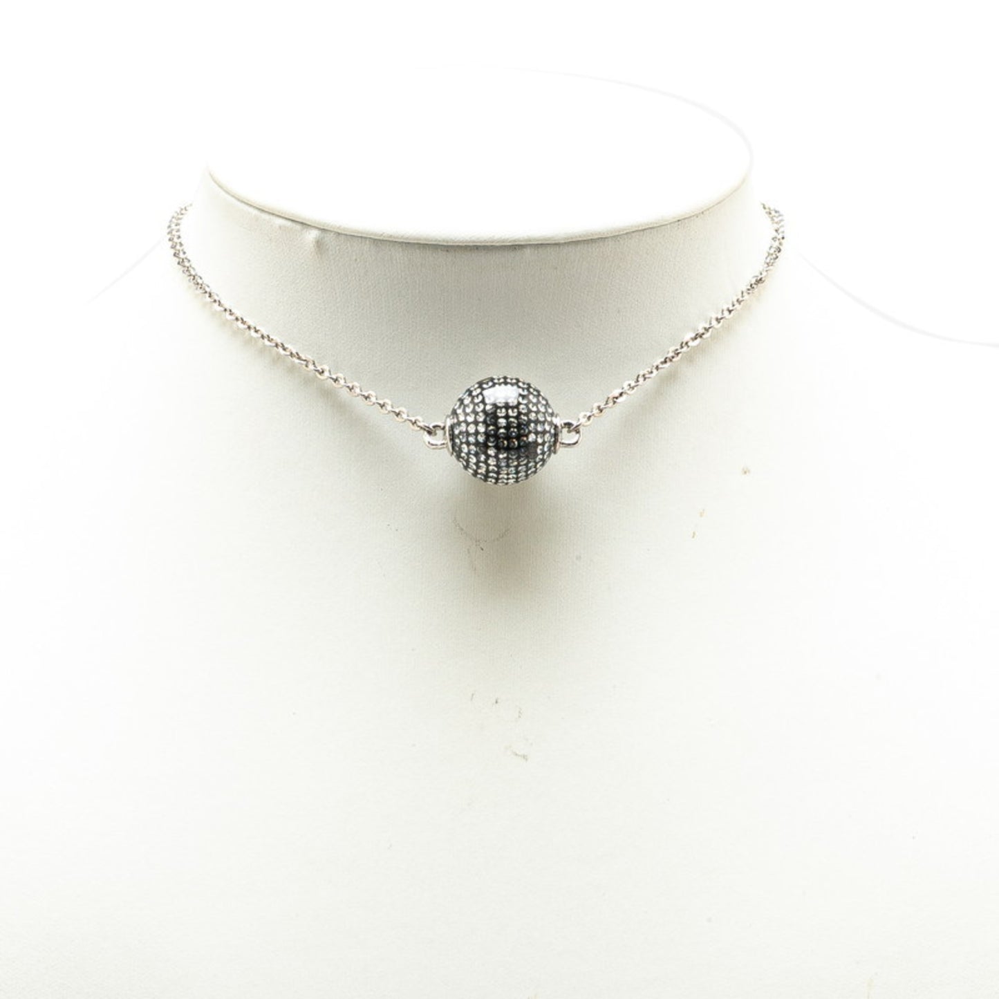 Chanel Coco Mark Mirror Ball Necklace Silver Black Metal Women's CHANEL