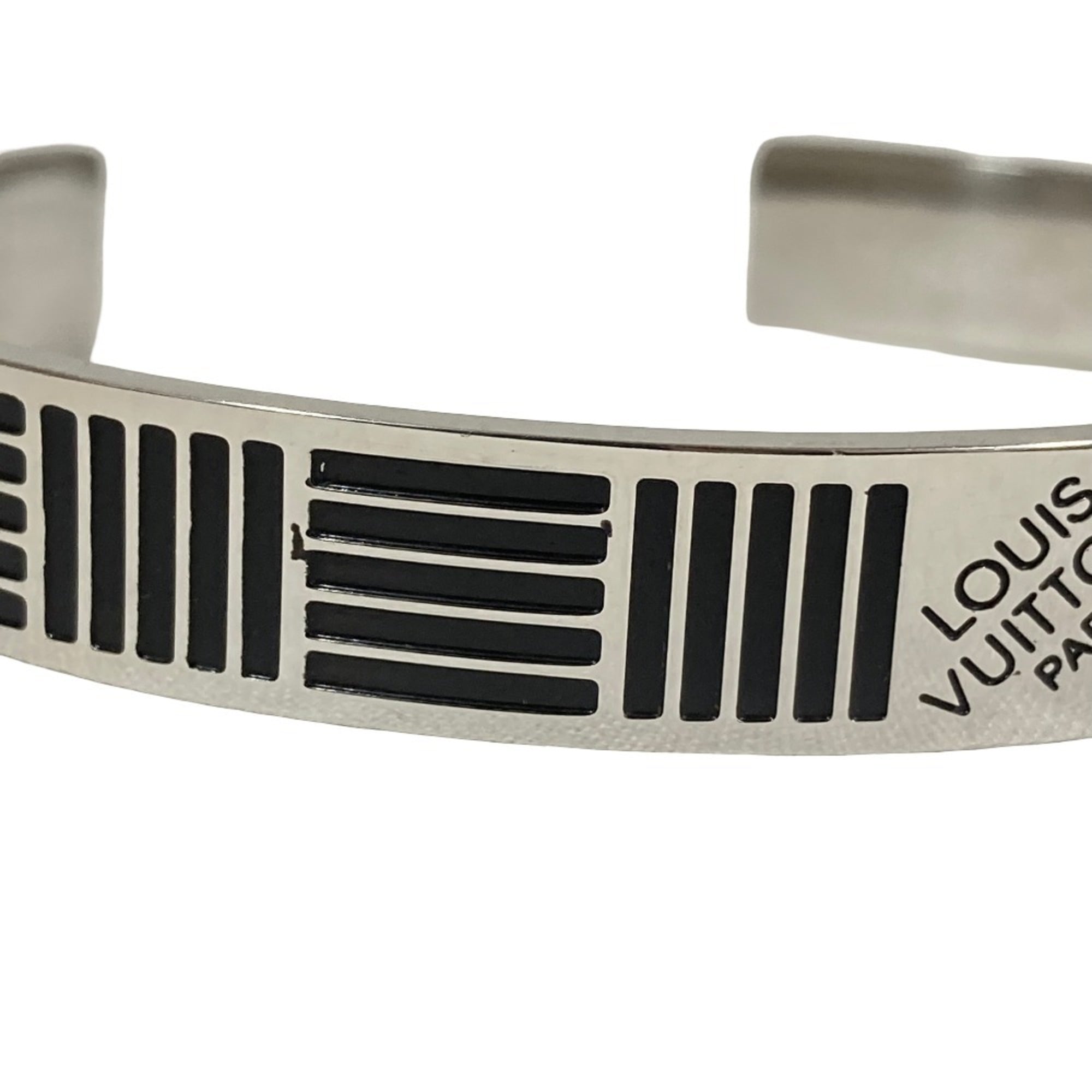 LOUIS VUITTON Louis Vuitton Jonc Damier Colors Cuff Bangle Bracelet M62492 Silver Color Men's — Like New