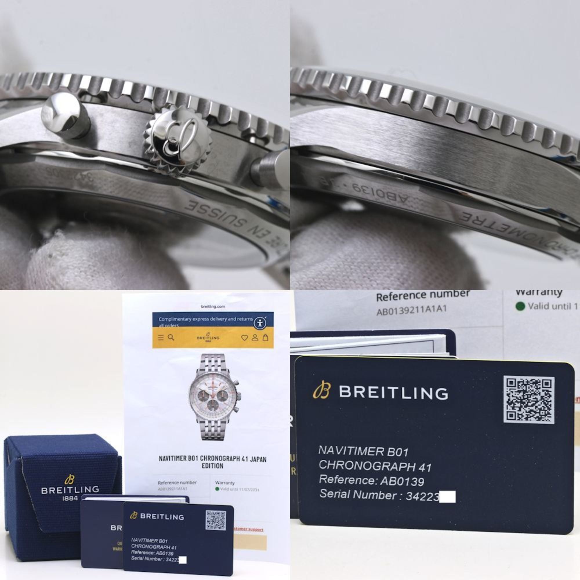 BREITLING Navitimer B01 Chronograph 41 AB0139211A1A1 AB0139 White Shell Men's Watch, Japan Limited Edition, Stainless Steel 40104 — Very Good