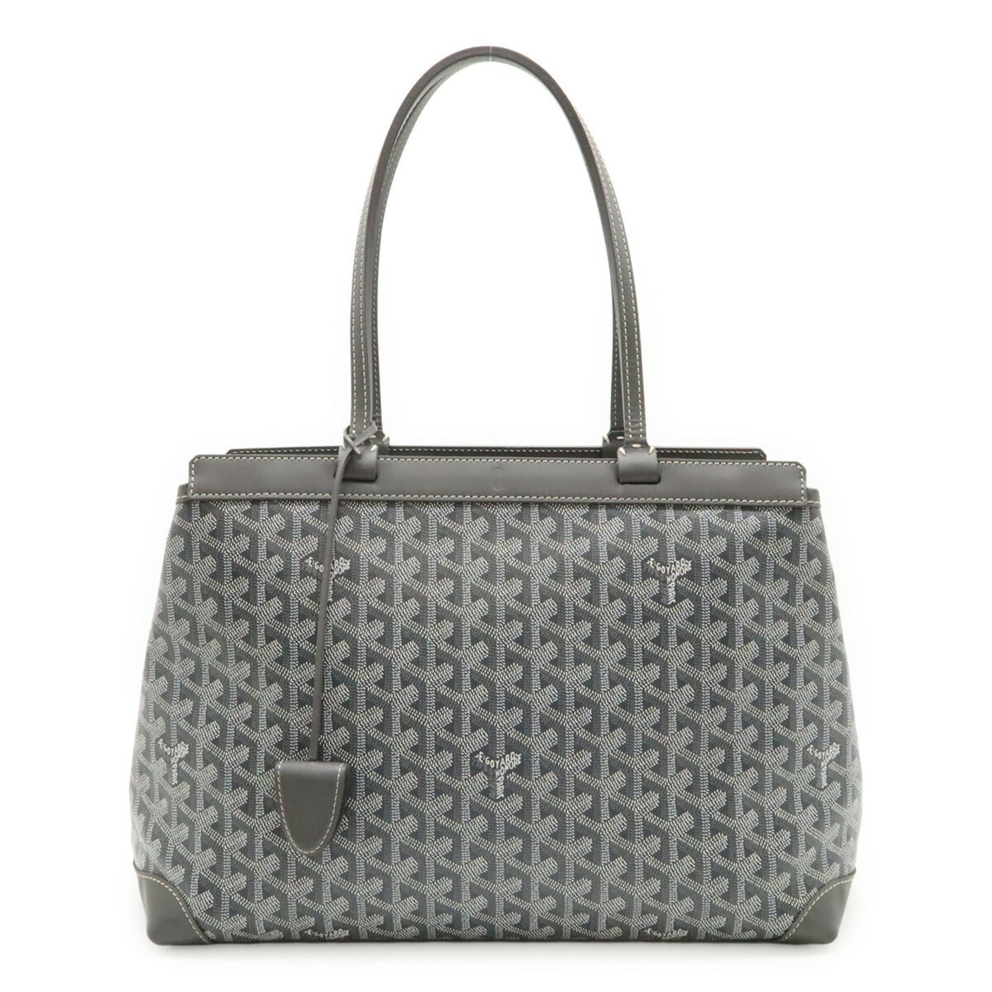 GOYARD Bellechasse Beyod PM Tote Bag Shoulder Herringbone Pattern PVC Leather Gray Black White