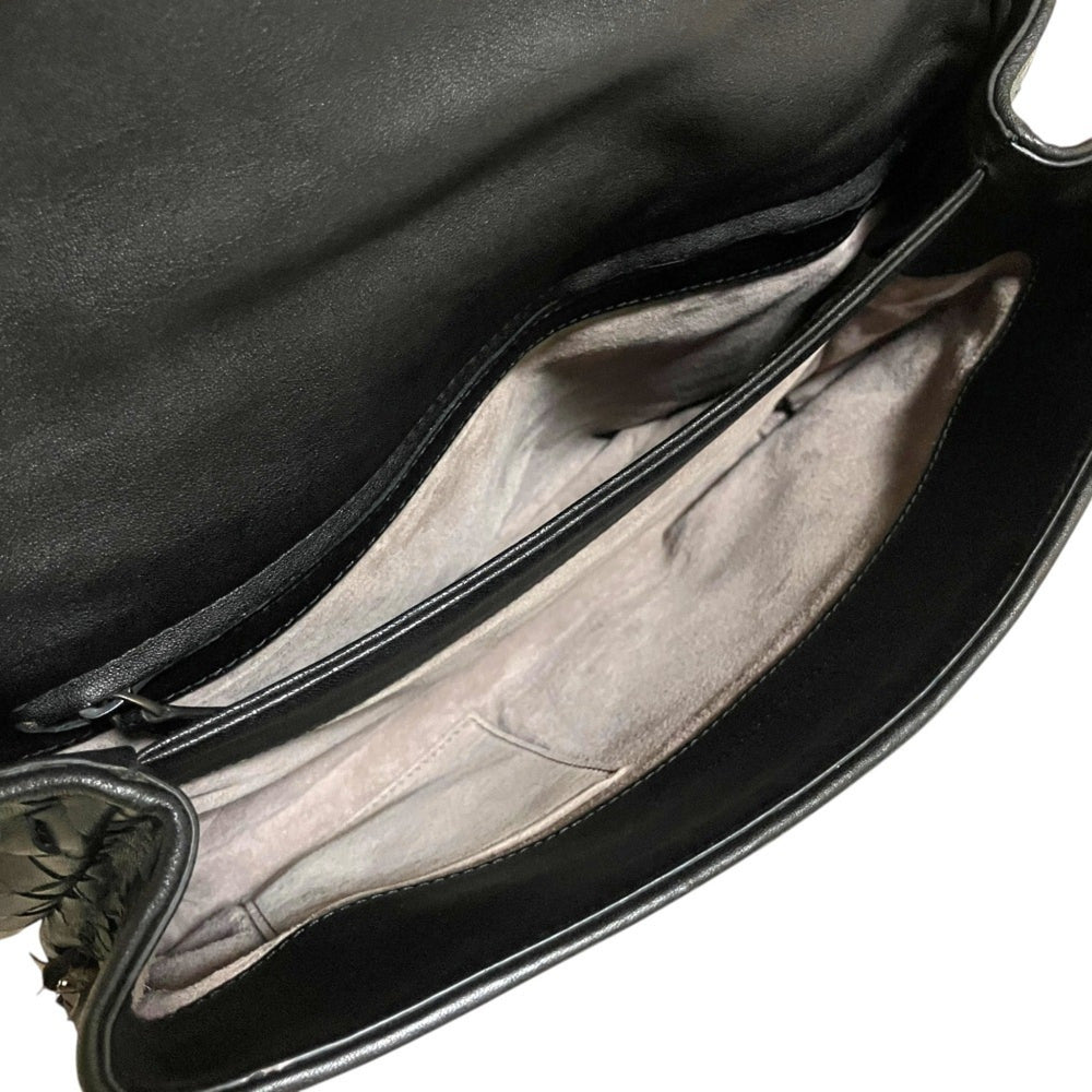 BOTTEGA VENETA Intrecciato Leather Chain Handle Olympia Handbag Shoulder Bag Black Women's — Like New