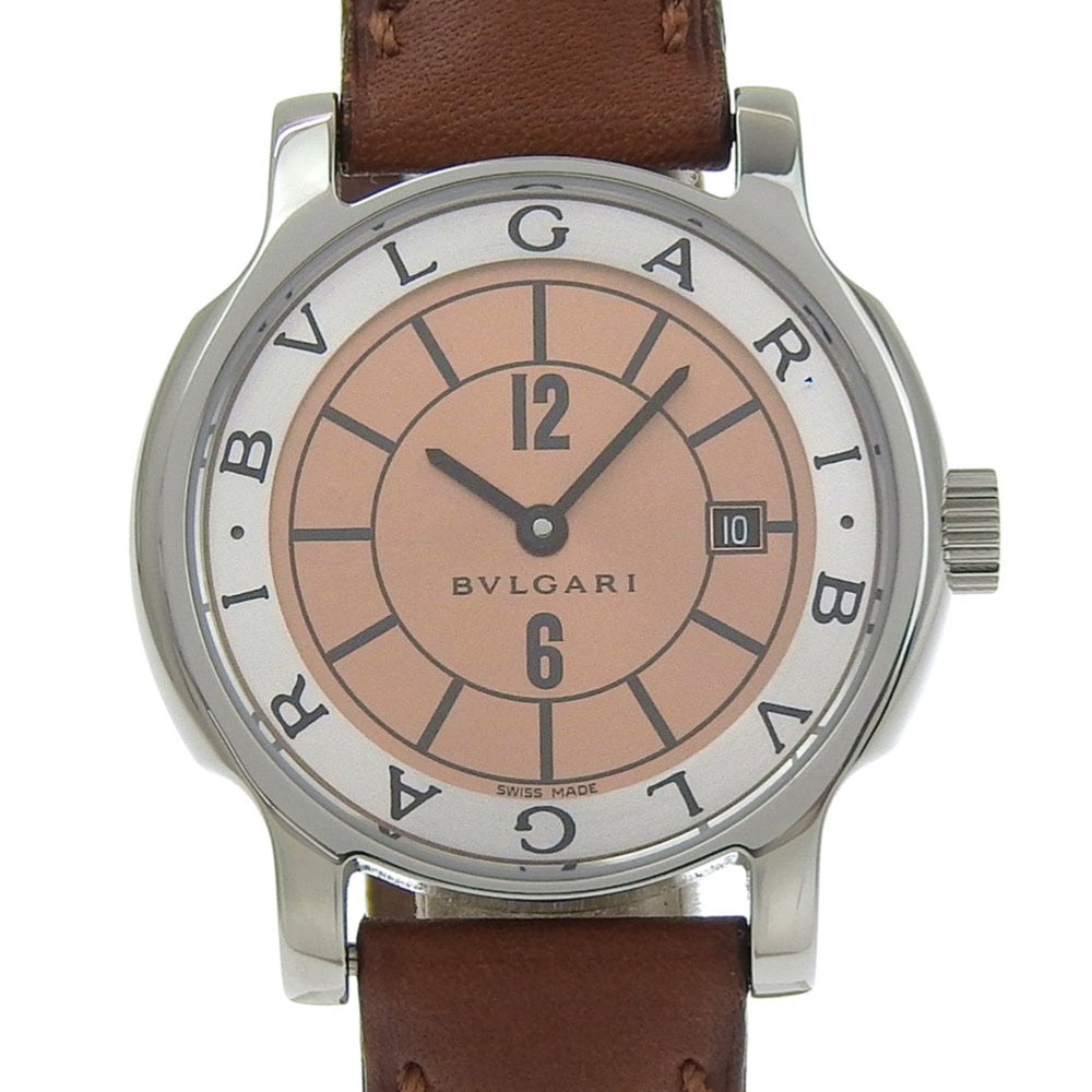 Bulgari BVLGARI Solo Tempo Watch ST29SL Stainless Steel x Leather Quartz Analog Bronze Dial Women's — Very Good