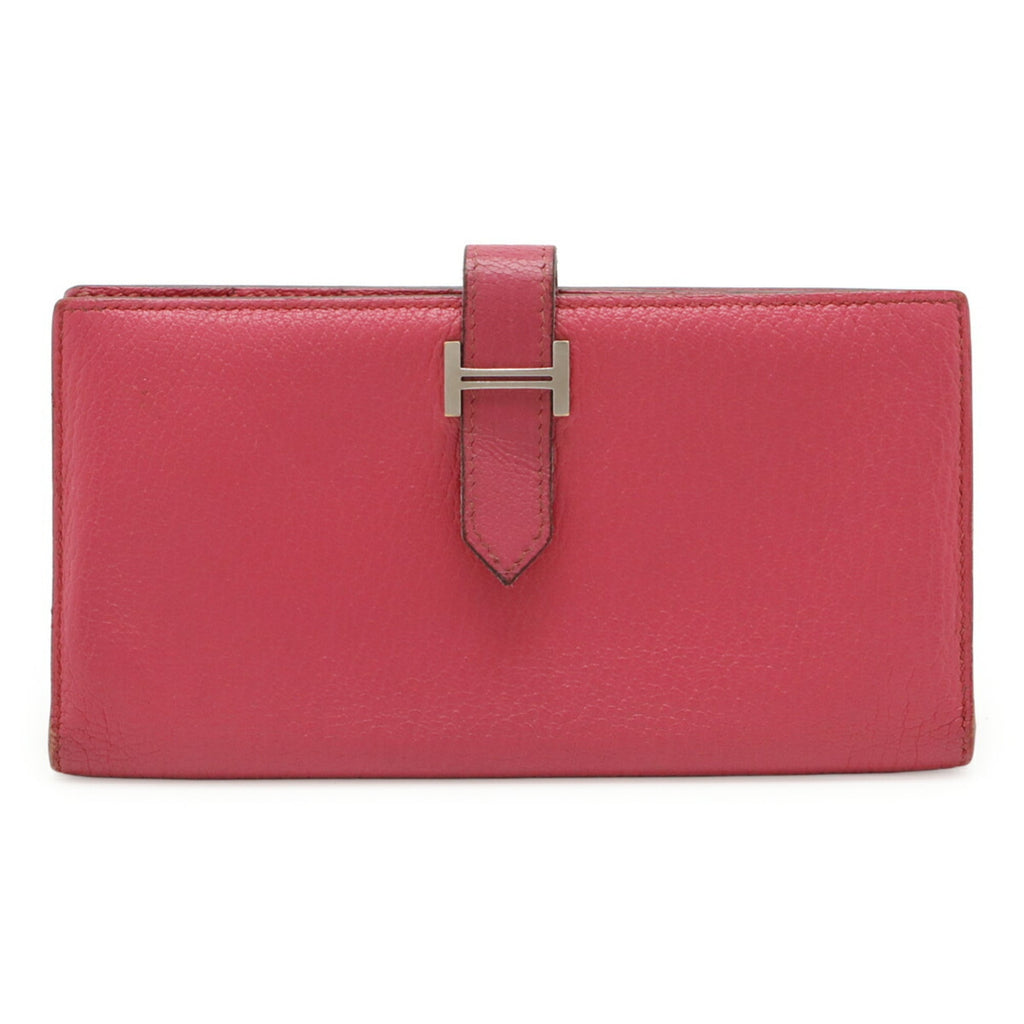 HERMES Bearn Soufflet Bi-fold Long Wallet in Chevre Leather, Fuchsia Pink, K Stamp