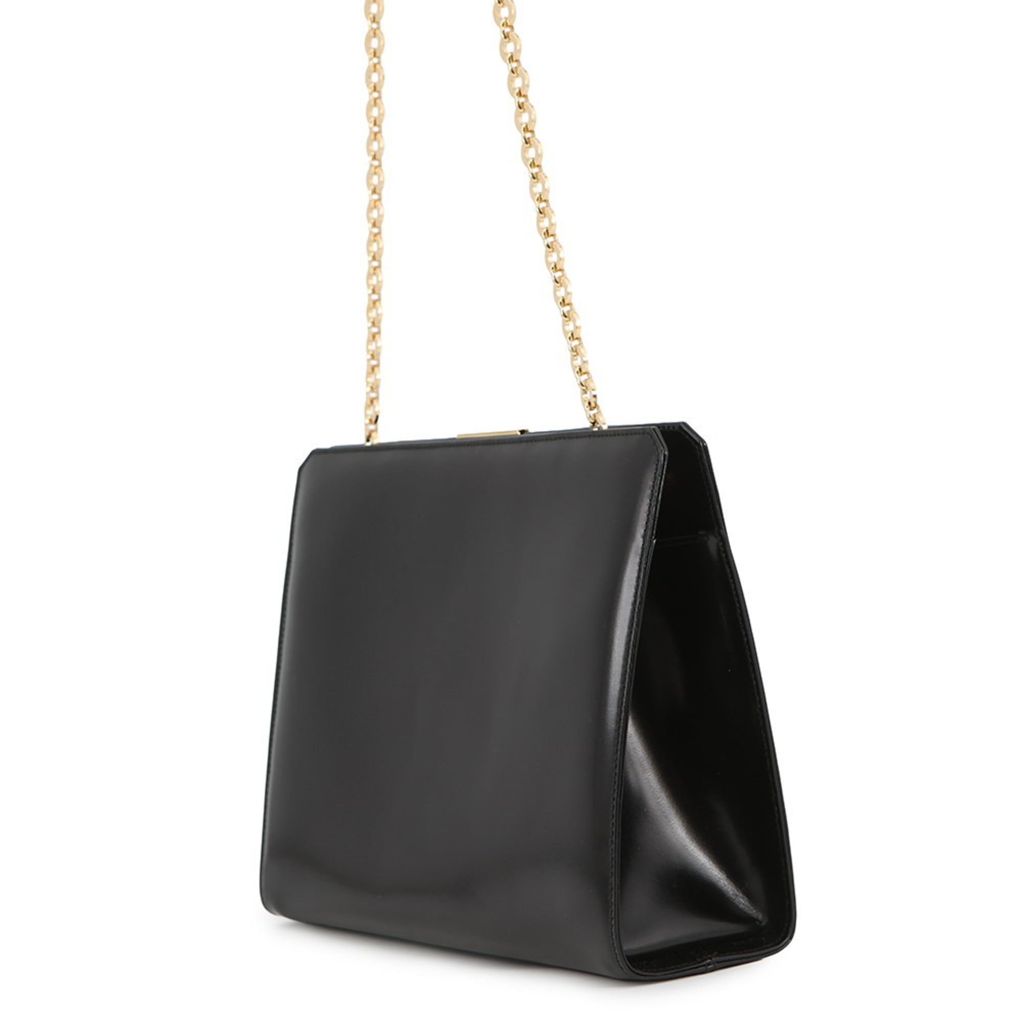 Salvatore Ferragamo Gancini Classic Leather Chain Shoulder Bag 218753 Black