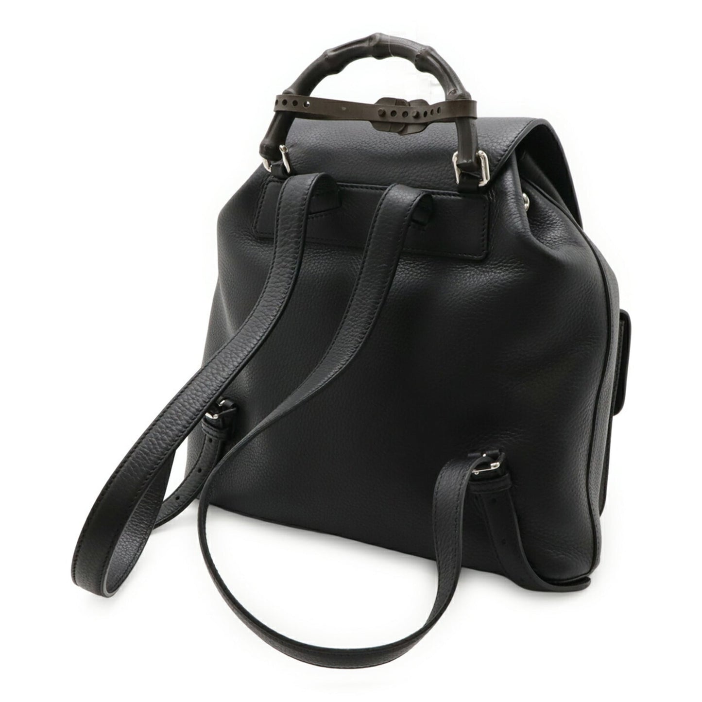 GUCCI Bamboo Backpack Shoulder Bag with Tassel, Leather, Black, 370833