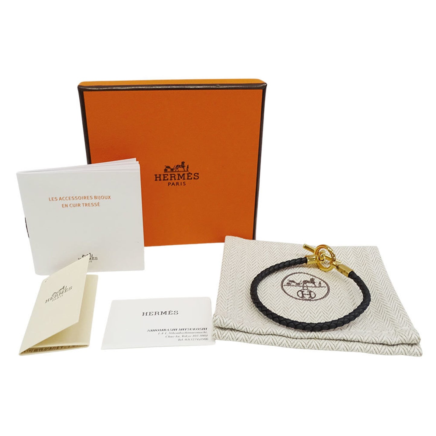 Hermes Hermès Women's Leather Bracelet in Black Grennan with Gold Hardware, Size 16.5cm, Slim Fit