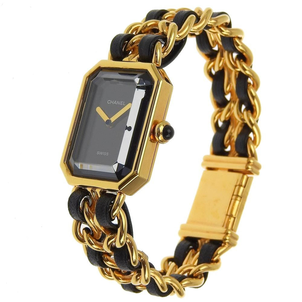 Chanel CHANEL Premiere S Watch H0001 Gold-plated x Leather Quartz Analog Display Black Dial Ladies — Very Good