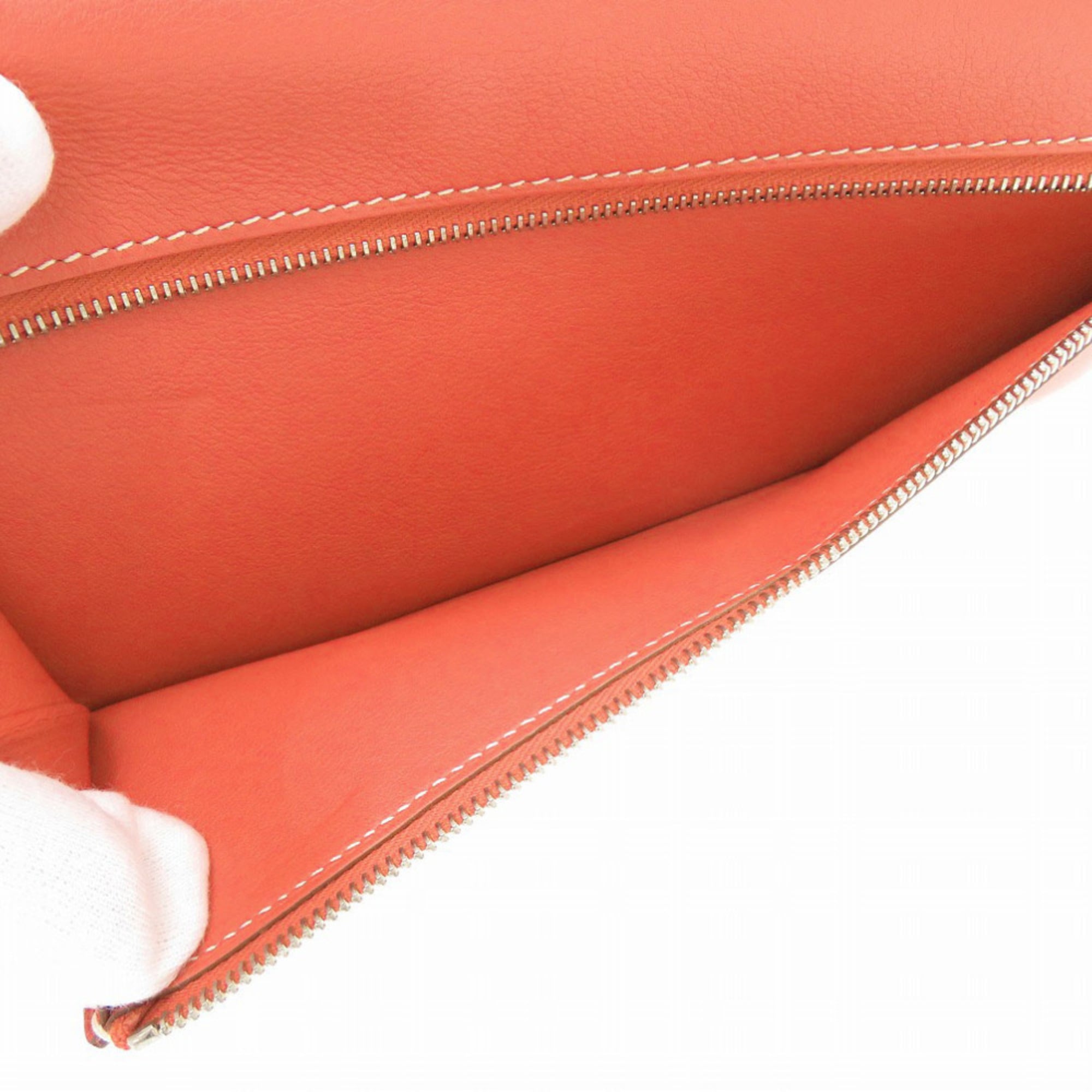 Hermes Excellent condition Hermès Dogon Long Swift Wallet in Sanguine Crevette with silver hardware, Q stamp (2013 model) 1259