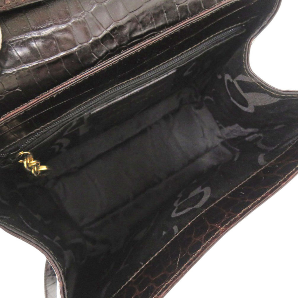 Excellent condition Salvatore Ferragamo crocodile-embossed leather brown handbag/shoulder bag 0396Salvatore