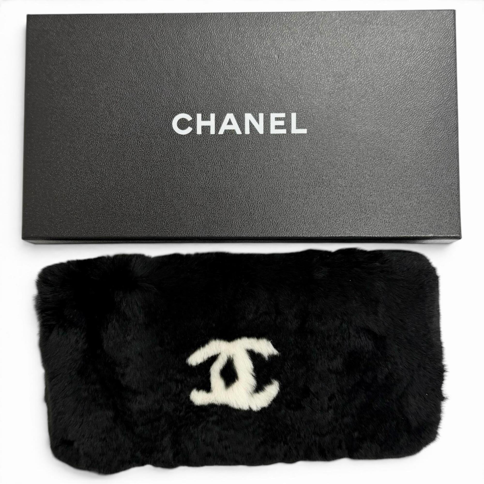 CHANEL Coco Mark Lapin Fur Wristband Bangle Bracelet, Black & White, Made in France, Women's, Comes with Box, Highly Recommended! — Like New
