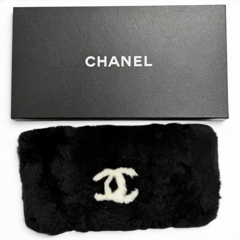 CHANEL Coco Mark Lapin Fur Wristband Bangle Bracelet, Black & White, Made in France, Women's, Comes with Box, Highly Recommended! — Like New