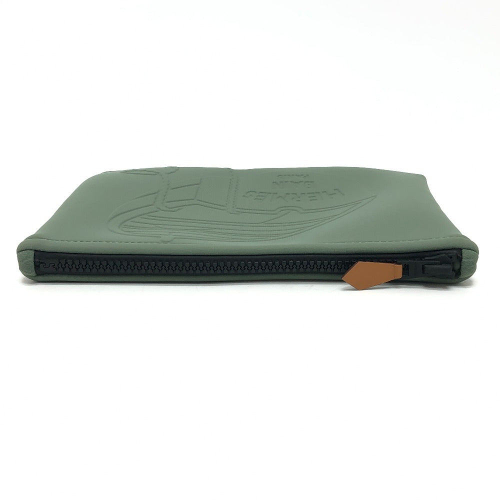 HERMES NeoBain Thalassa PM - Small item storage, flat handbag/pouch, nylon, women's, khaki, like new — Like New