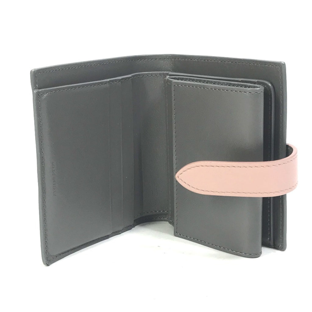 CELINE 10H263BRU.10GV Two-Tone Small Strap Wallet, Compact Tri-Fold Leather Women's, Gray and Pink